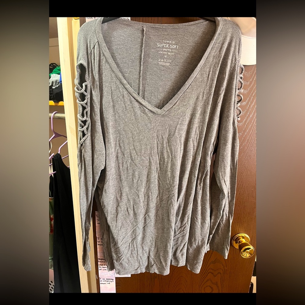 Long sleeve Torrid shirt with cut outs down shoulders